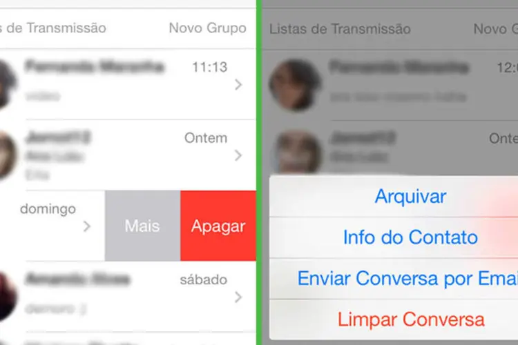 Whatsapp: para arquivar uma conversa, é preciso deslizar o dedo sobre o nome do contato e selecionar a opção “Mais”
 (Divulgação)