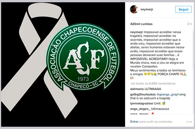 Clubes prestam homenagem ao time da Chapecoense nas redes sociais