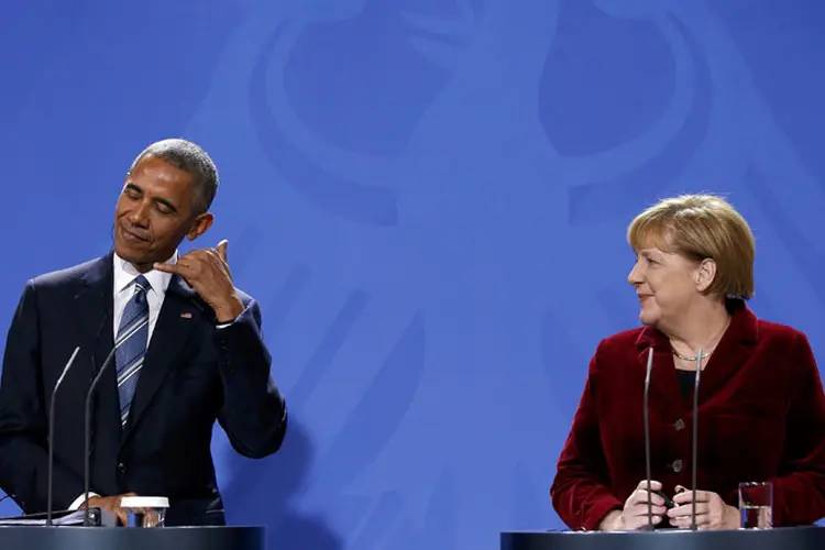 Obama e Merkel: "A cooperação com nossos parceiros europeus na Otan foi um pilar de nossa segurança durante sete décadas" (Fabrizio Bensch/Reuters)
