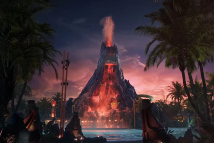 Volcano Bay: o parque terá um "vulcão" de 61 metros de altura ao redor das instalações (Youtube/Reprodução)