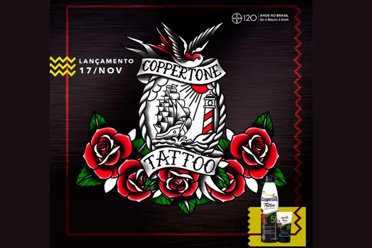 Coppertone Tattoo: especial para tatuagens, produto conta com Gabriel Medina na campanha de divulgação (Coppertone/Divulgação)