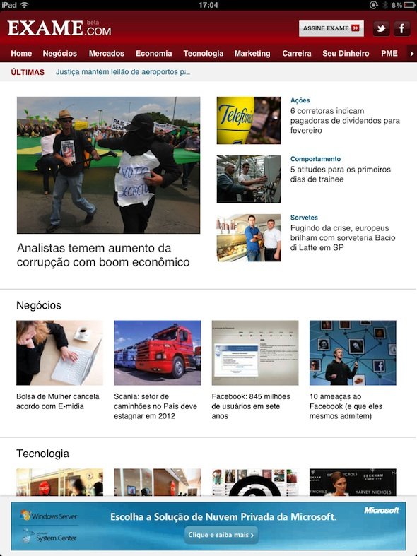 Viu o site EXAME.com embalado para iPad?