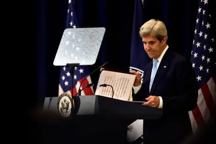 Kerry: o secretário de estado americano declarou nesta quarta-feira que o único caminho para garantir a paz entre Israel e Palestina é a negociação de uma solução de dois Estados (Reuters)