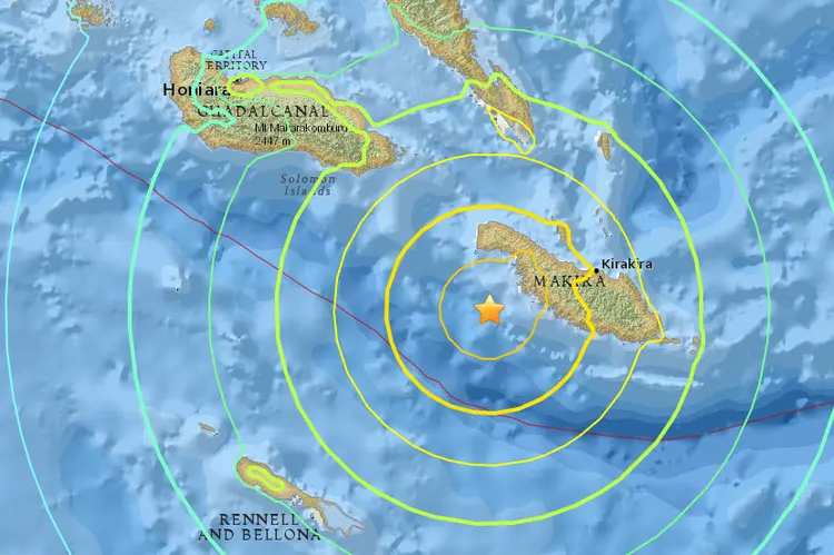 Ilhas Salomão: o tremor foi sentido especialmente em Makira, principal ilha de uma das províncias mais despovoadas do arquipélago das Ilhas Salomão (USGS/Reprodução)