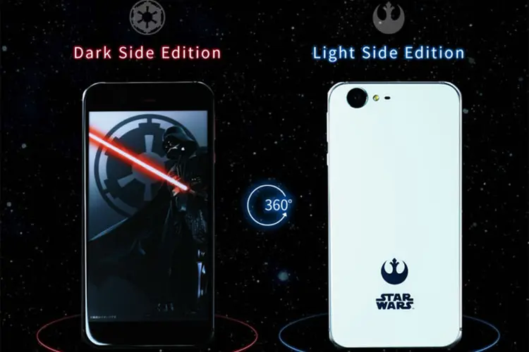 Aparelhos: a empresa já iniciou a pré-venda dos celulares, que contam com as versões Dark Side (lado negro, em inglês) e Light Side (lado luminoso da força, em inglês) (Sharp/Divulgação)