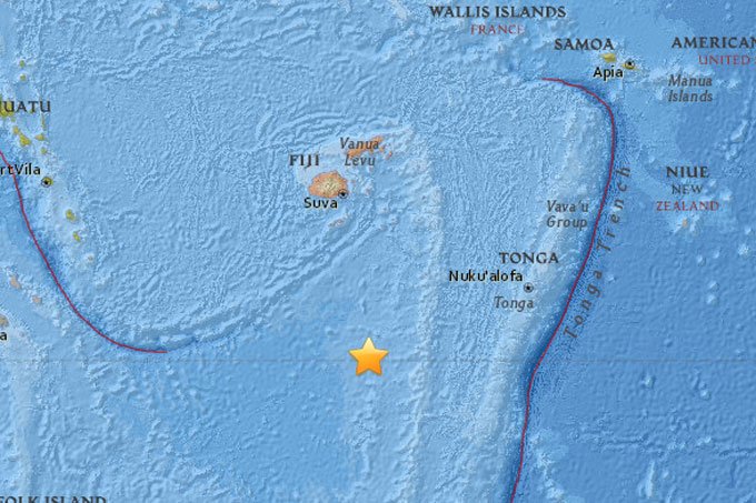 Terremoto de magnitude 6 atinge o mar ao sudeste de Fiji