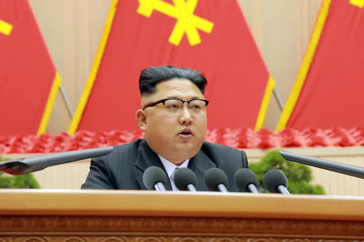 Kim Jong-un: para o público de Pyongyang, discurso foi inspirador (KCNA/Reuters)