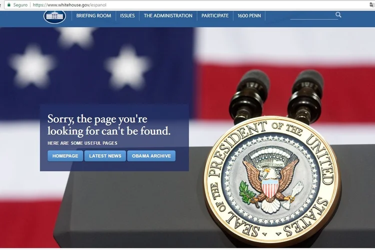 Fora do ar: conta do Twitter e página do Facebook do governo americano em espanhol também foram suspensas (Reprodução)