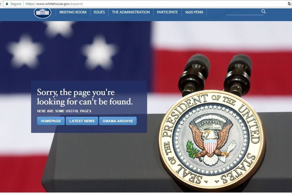 Casa Branca pede tempo para renovar site em espanhol