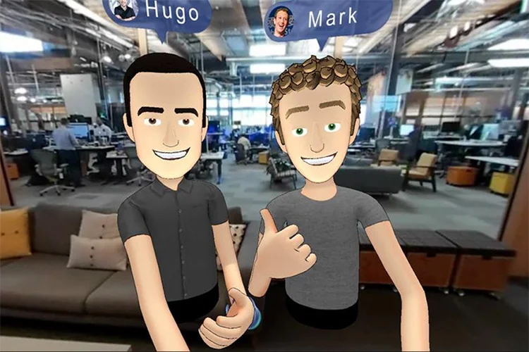 Realidade virtual: Avatares de Hugo Barra e Mark Zuckerberg aparecem em ambiente digital (Facebook/Reprodução)