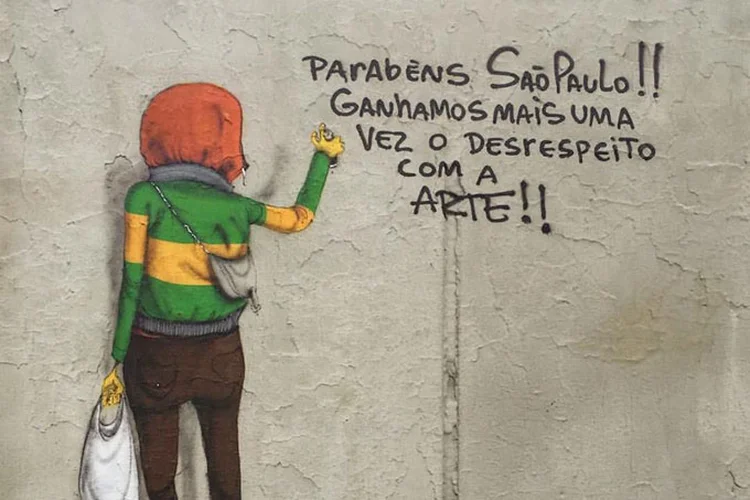 Protesto dos gêmeos contra pinturas de Doria (Os Gêmeos/Divulgação)