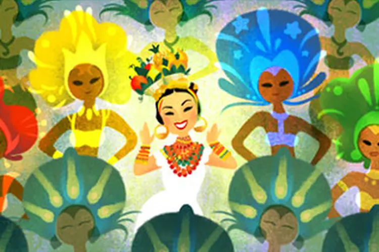 Criada pelo doodler Sophie Diao, a ilustração mostra várias passistas e Carmen Miranda bem no centro (Google/Reprodução)