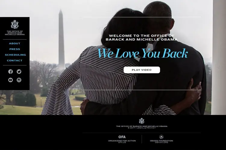 Site do escritório de Barack e Michelle Obama (Reprodução)