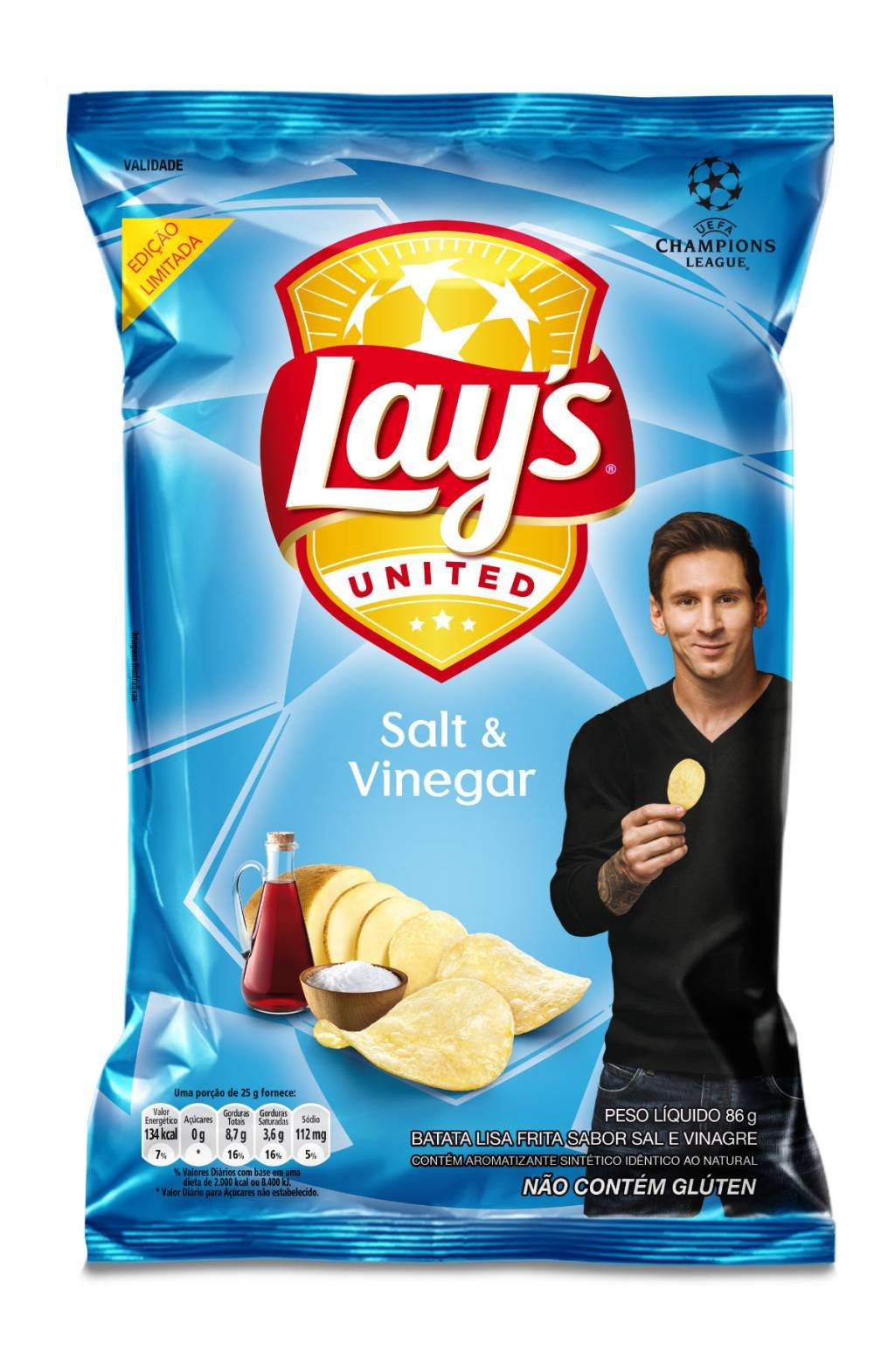 Lay's Salt &amp; Vinegar: sabor chega ao Brasil em campanha com Lionel Messi e UEFA (Lays'/Divulgação)