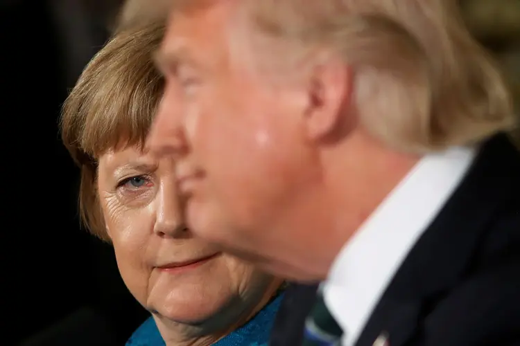 Trump: os grandes desafios internacionais "não conhecem fronteiras", disse Merkel (Jonathan Ernst/Reuters)