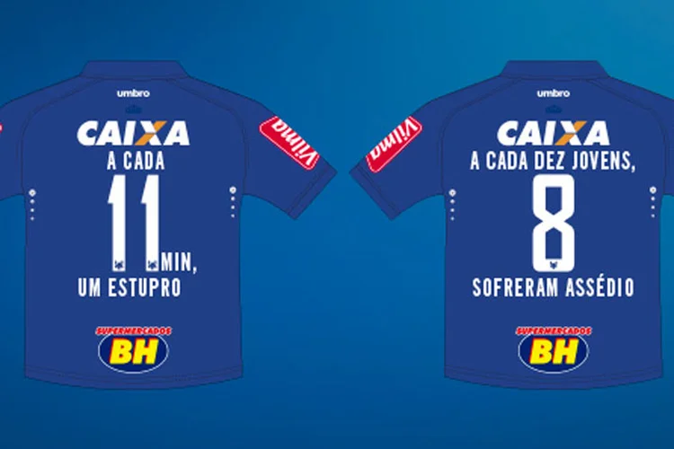 Camisa do Cruzeiro com números da violência contra a mulher 