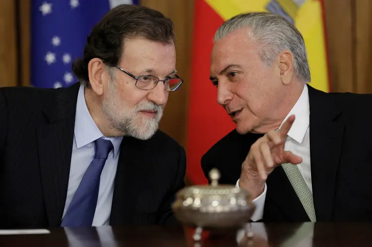 Rajoy e Temer: o chefe de governo da Espanha disse que o acordo permitirá aumentar os intercâmbios econômicos reduzindo as barreiras ao comércio de bens e serviços (REUTERS/Ueslei Marcelino/Reuters)