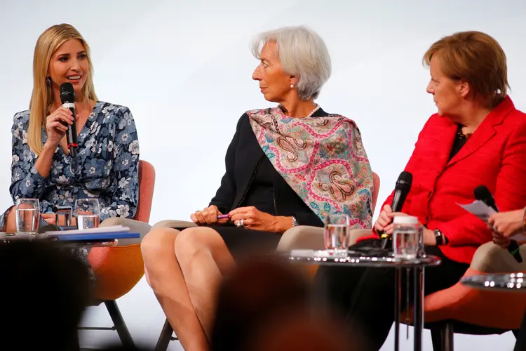 Ivanka Trump, Christine Lagarde e Angela Merkel: Ivanka foi questionada sobre as polêmicas declarações de seu pai sobre as mulheres (Hannibal Hanschke/Reuters)