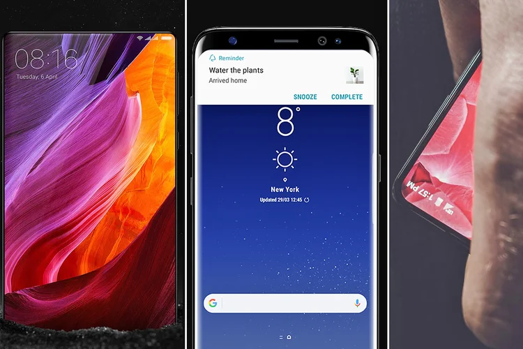 Smartphones: "tela infinita" deve ser tendência em novos smartphones topo de linha (Divulgação de Samsung e Xioami e reprodução do Twitter/Site Exame)