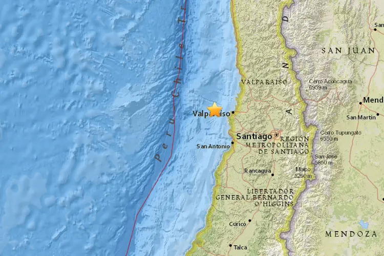 Chile: na última segunda (24), um terremoto de 6,9 de magnitude já havia sido registrado nesse mesmo local (USGS/Reprodução)