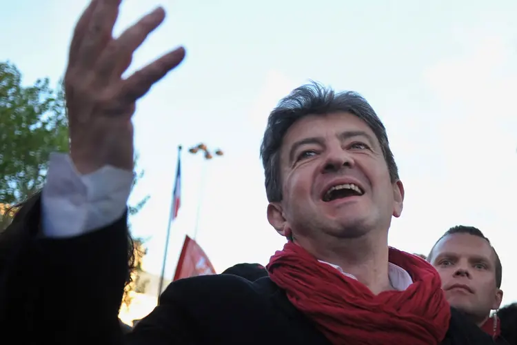 Jean-Luc Mélenchon: as pesquisas mostram o candidato atualmente em terceiro lugar, com 20% das intenções de voto, empatado com o candidato da direita François Fillon (Getty Images/Getty Images)