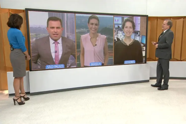 Bom Dia Brasil: após a reportagem, os apresentadores do telejornal fizeram graça da situação e encerraram a edição falando igual ao personagem (Rede Globo/Reprodução)