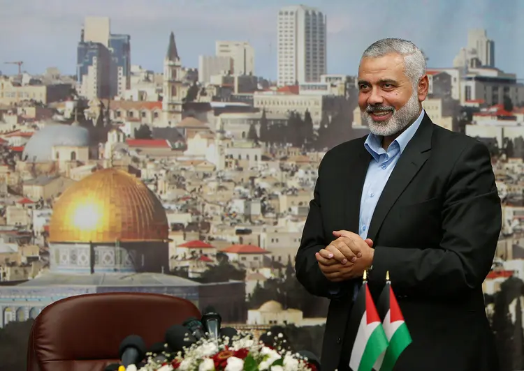 Ismaïl Haniyeh: o movimento anunciou pela 1ª vez em sua história uma mudança em seu programa político, dizendo aceitar um Estado palestino limitado às fronteiras de 1967 (Suhaib Salem//Reuters)