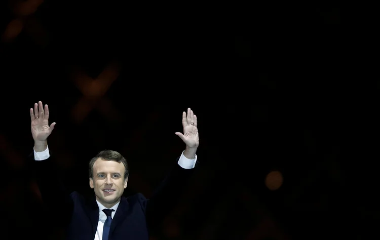 Macron: o hino nacional francês foi entoado, mas ao final do discurso de Macron (Christian Hartmann/Reuters)