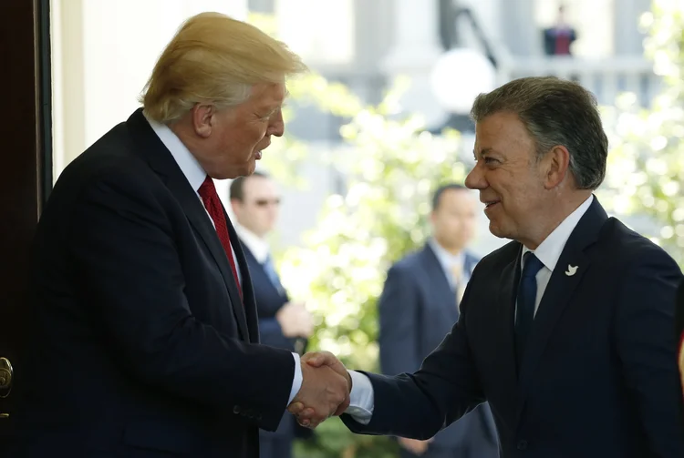 Trump e Santos: "Vamos falar também sobre a Venezuela. O que está acontecendo na Venezuela é muito, muito triste", disse Trump (Yuri Gripas/Reuters)