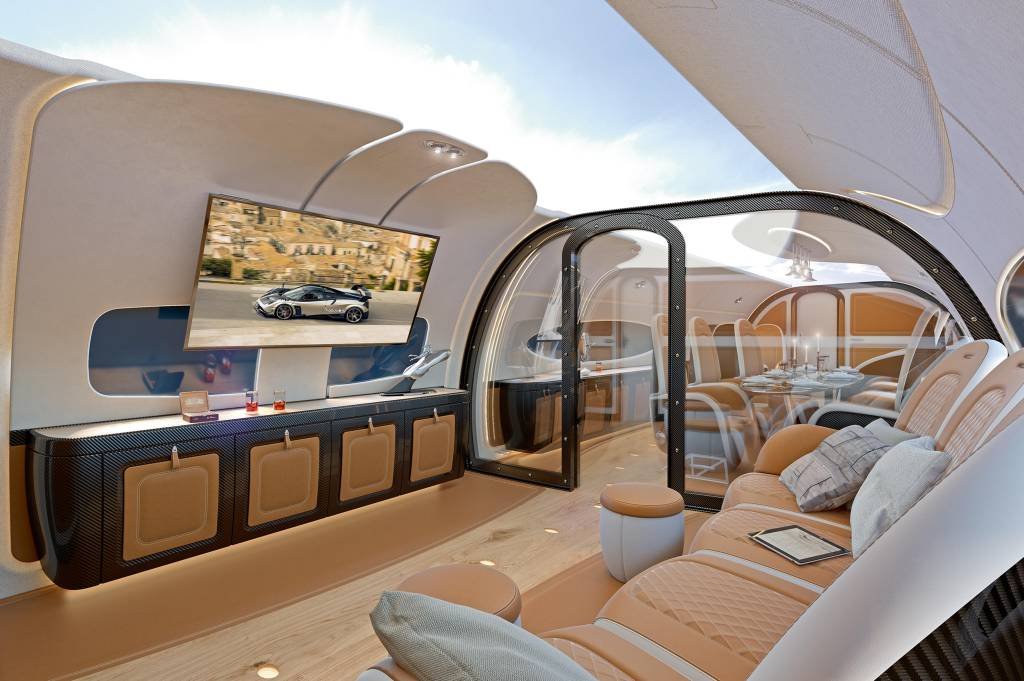 Os detalhes do luxuoso jato da Airbus com teto transparente