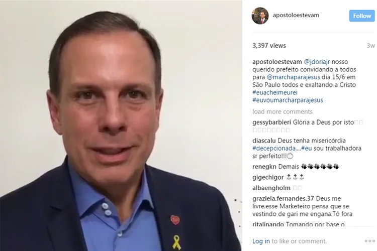 João Doria: "queria deixar um convite para a Marcha para Jesus" (Instagram/Reprodução)