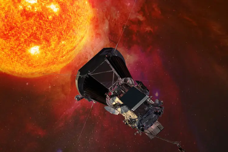 Concepção artística da sonda Solar Probe Plus se aproximando do Sol (Johns Hopkins University Applied Physics Laboratory/Divulgação)