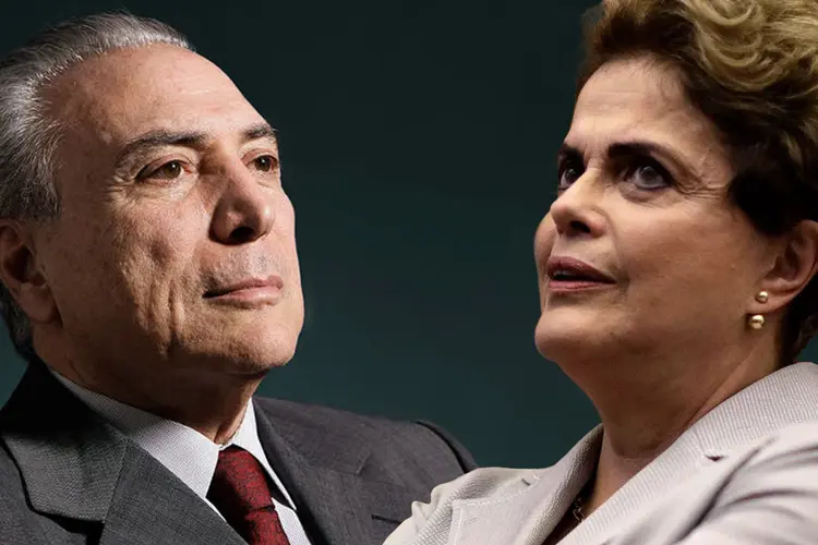 A ex-presidente Dilma ao lado do presidente Michel Temer (Fotomontagem: Reuters/Exame)