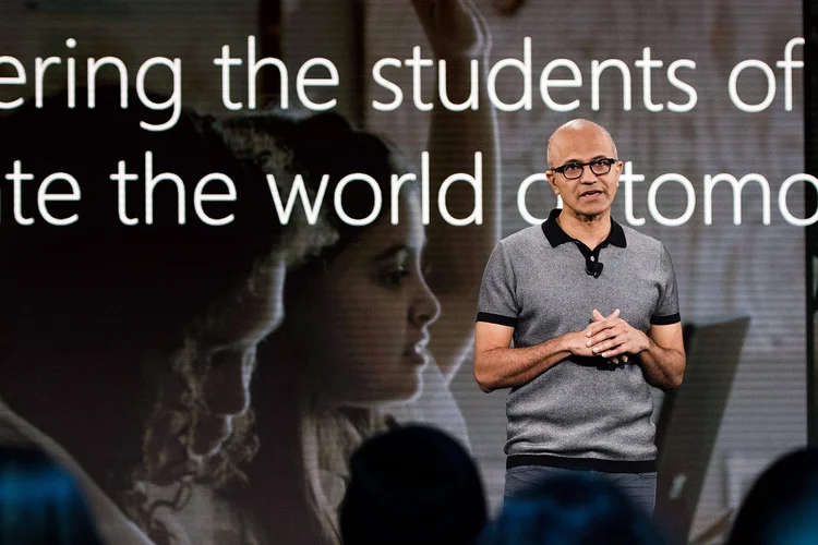 Satya Nadella, CEO da Microsoft: empresa fez anúncios voltados ao mercado de educação (Mark Kauzlarich/Bloomberg)