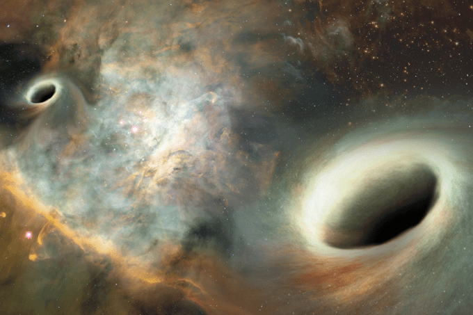 Buracos negros crescem conforme vão engolindo matéria, ou mesmo outros buracos negros (Josh Valenzuela/UNM/Divulgação)