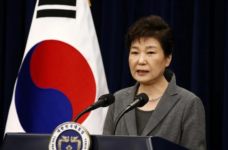 South Korean President Park Geun-Hye speaks during an address to the nation, at the presidential Blue House in Seoul