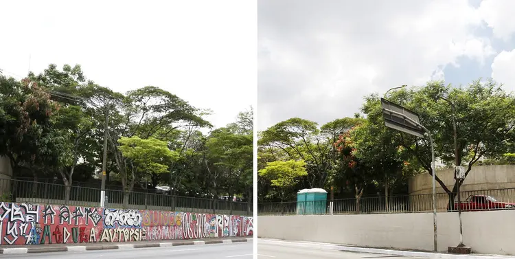 ANTES E DEPOIS: Avenida 23 de Maio, que integra o Corredor Norte-Sul da cidade de São Paulo, tem grafites apagados pelo programa &#8220;Cidade Linda&#8221; / Prefeitura de São Paulo / Divulgação