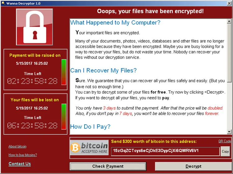 WANNACRY: Captura de tela mostra um pedido de resgate feito pelo ransomware &#8220;WannaCry&#8221;, que afetou milhares de computadores ao redor do mundo / Divulgação/Symantec/Reuters
