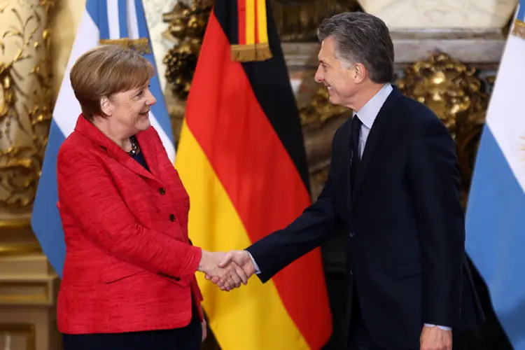 Angela Merkel: "ficamos satisfeitos que depois de um ano de interrupção tenham sido relançadas as negociações para um acordo comercial entre Mercosul e União Europeia" (Marcos Brindicci/Reuters)