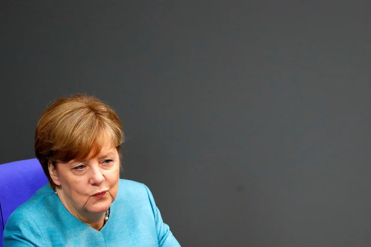 Angela Merkel: ela não citou o nome do presidente, mas não deixou qualquer dúvida sobre seu alvo (Fabrizio Bensch/Reuters)