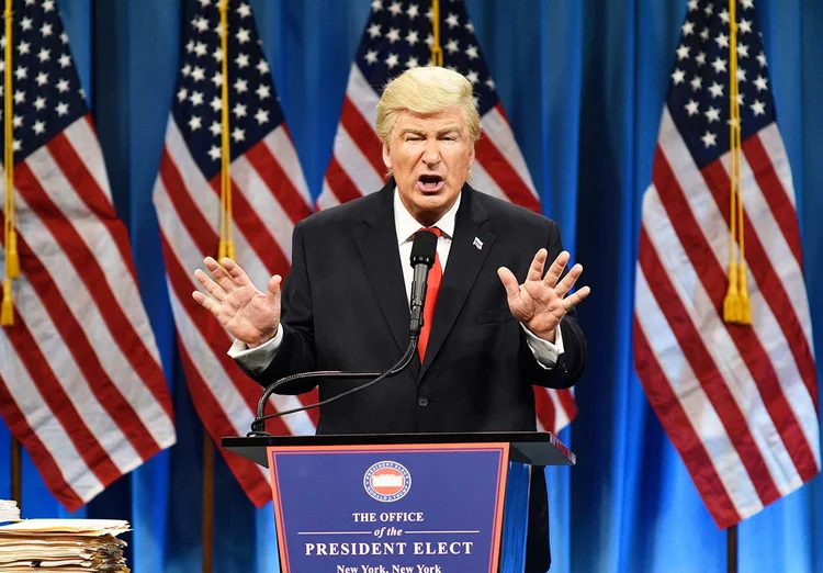 ALEC BALDWIN COMO TRUMP: dificuldade para encontrar algo de humano para interpretar o presidente dos EUA (NBC/Divulgação)