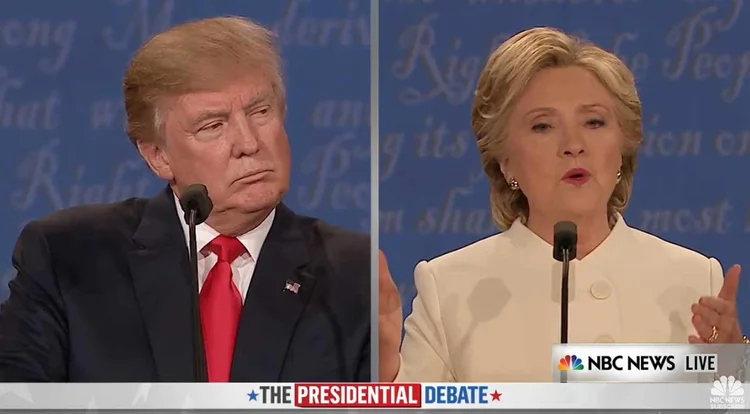 TRUMP E HILLARY:  O debate foi o mais civilizado dos três enfrentamentos, em grande parte porque os temas escolhidos pelo moderador, o jornalista Chris Wallace, da Fox News / Reprodução/ NBC