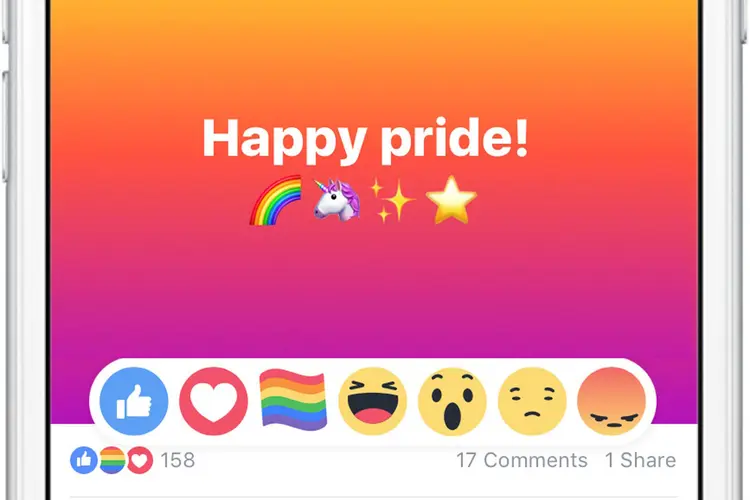 Botão Arco-Íris: a nova reação já começou a aparecer para alguns usuários do Facebook nos EUA (Facebook/Divulgação)