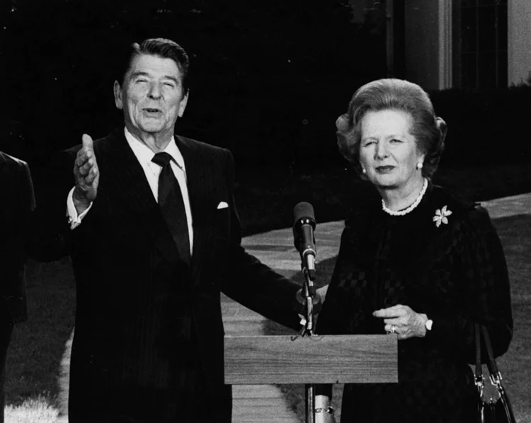 RONALD REAGAN E MARGARET THATCHER: líderes dos anos 80 foram responsáveis pelo discurso político recheado de certezas morais, segundo CEO do New York Times / Keystone/ Hulton Archive/ Getty Images (Keystone/ Hulton Archive/Getty Images)