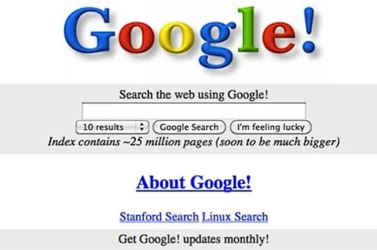 Google: buscador tinha design simples ao estilo do final dos anos 1990 (Google/Reprodução)