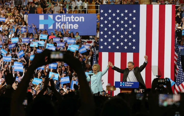 HILLARY E KAINE: ela será a primeira mulher candidata à Casa Branca por um dos dois grandes partidos  / Scott Audette/ Reuters