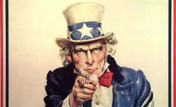 &#8220;UNCLE SAM&#8221;: Estados Unidos lutam para refazer a ordem mundial / J.M. Flag, poster de 1917 / Wikimedia Commons