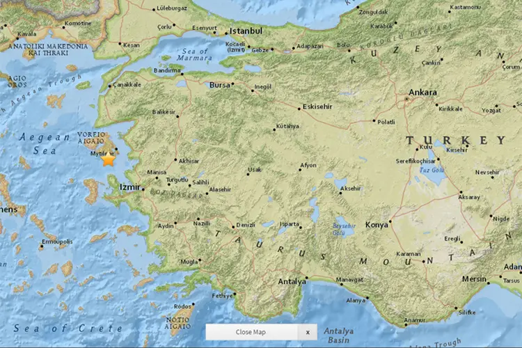 Epicentro do tremor foi registrado cerca de 84 quilômetros a noroeste da província litorânea de Esmirna, que fica a 480 quilômetros de Istambul (USGS/Reprodução)