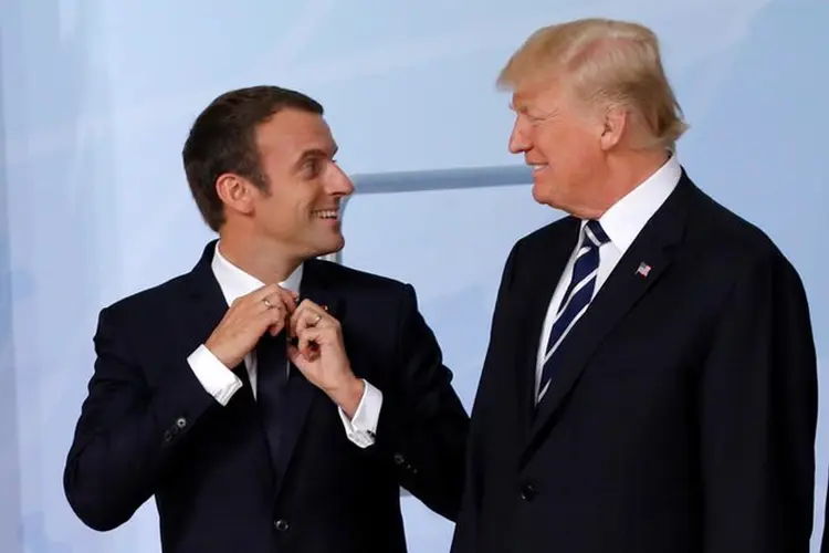 Macon e Trump: "não se pode fazer uma guerra comercial com seus aliados. É complicado demais", disse o presidente da França (Carlos Barria/Reuters)