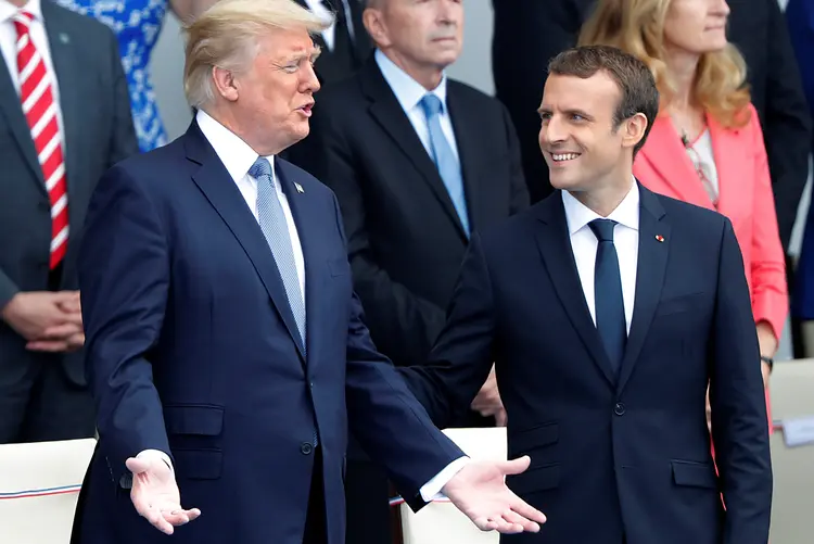 Trump e Macron na França: "Ele está fazendo um trabalho incrível na França", disse Trump sobre Macron (Charles Platiau/Reuters)